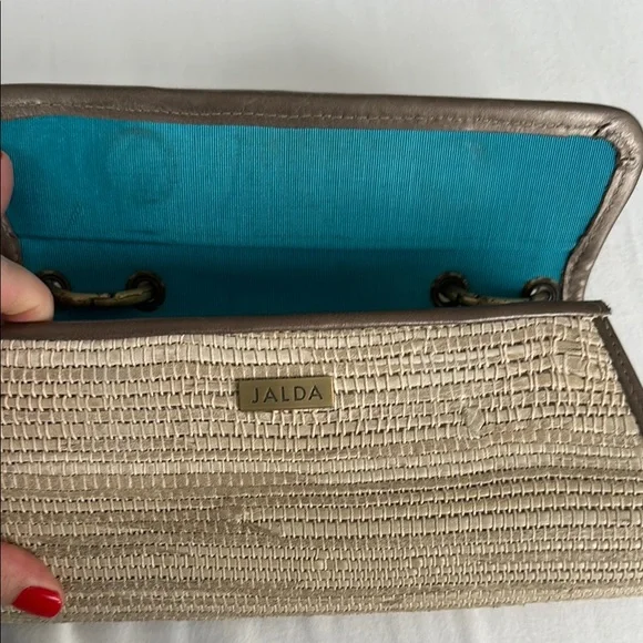 Jalda Sophisticated Tan and Brown Clutch with Woven Texture - Picture 4 of 11